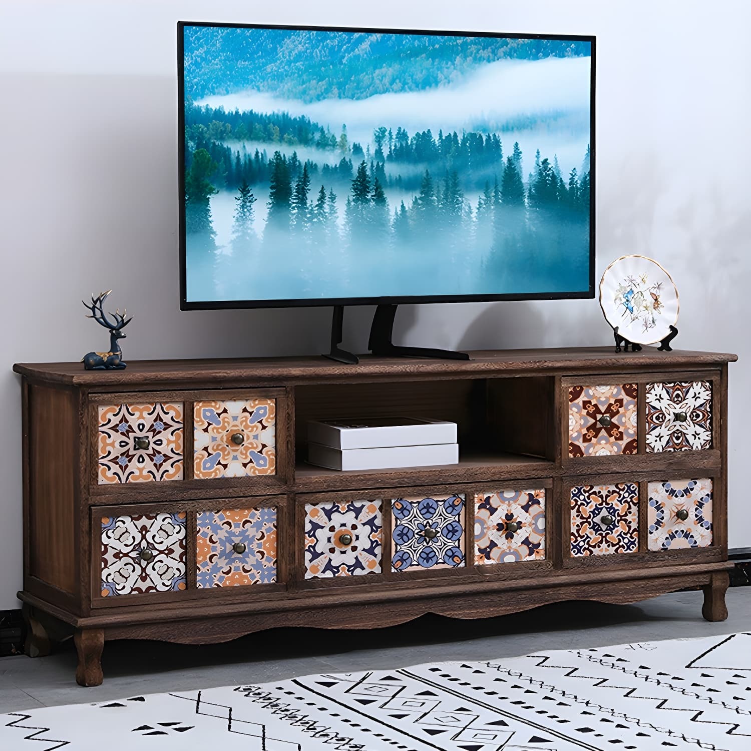 Mid-century Modern 22.83"H Solid Wood TV Media Console with Drawers thumbnail 8