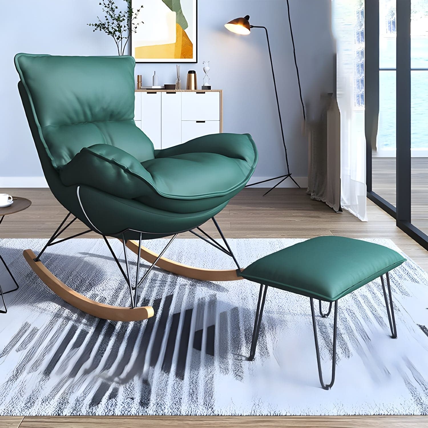 Contemporary Rocking Accent Chair Antique Finish Rocking Chair with Ottoman thumbnail 9