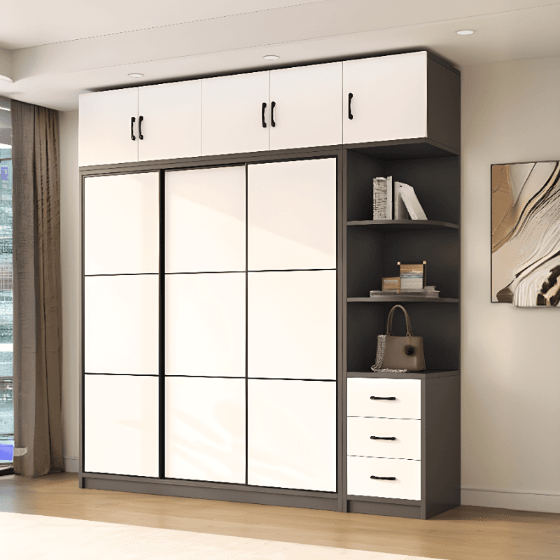 Detached Timber Gray Wardrobe Armoire with Soft Close Door, Interior Shelves and Hanging Rod, Soft Close Drawer Included/Not Included