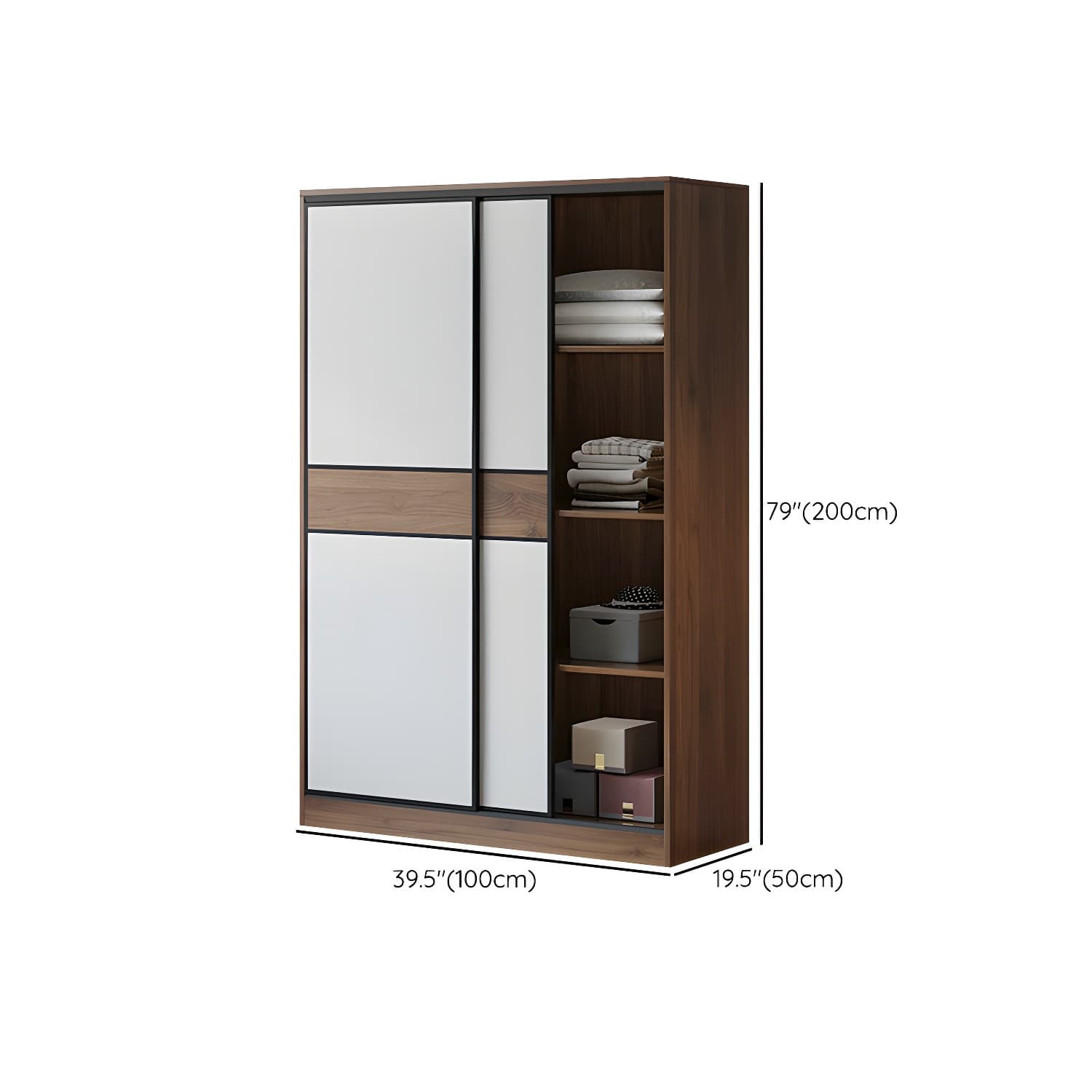 Modern Brown Wood Wardrobe Armoire with Sliding Doors, Shelves, and Clothing Rod thumbnail 11