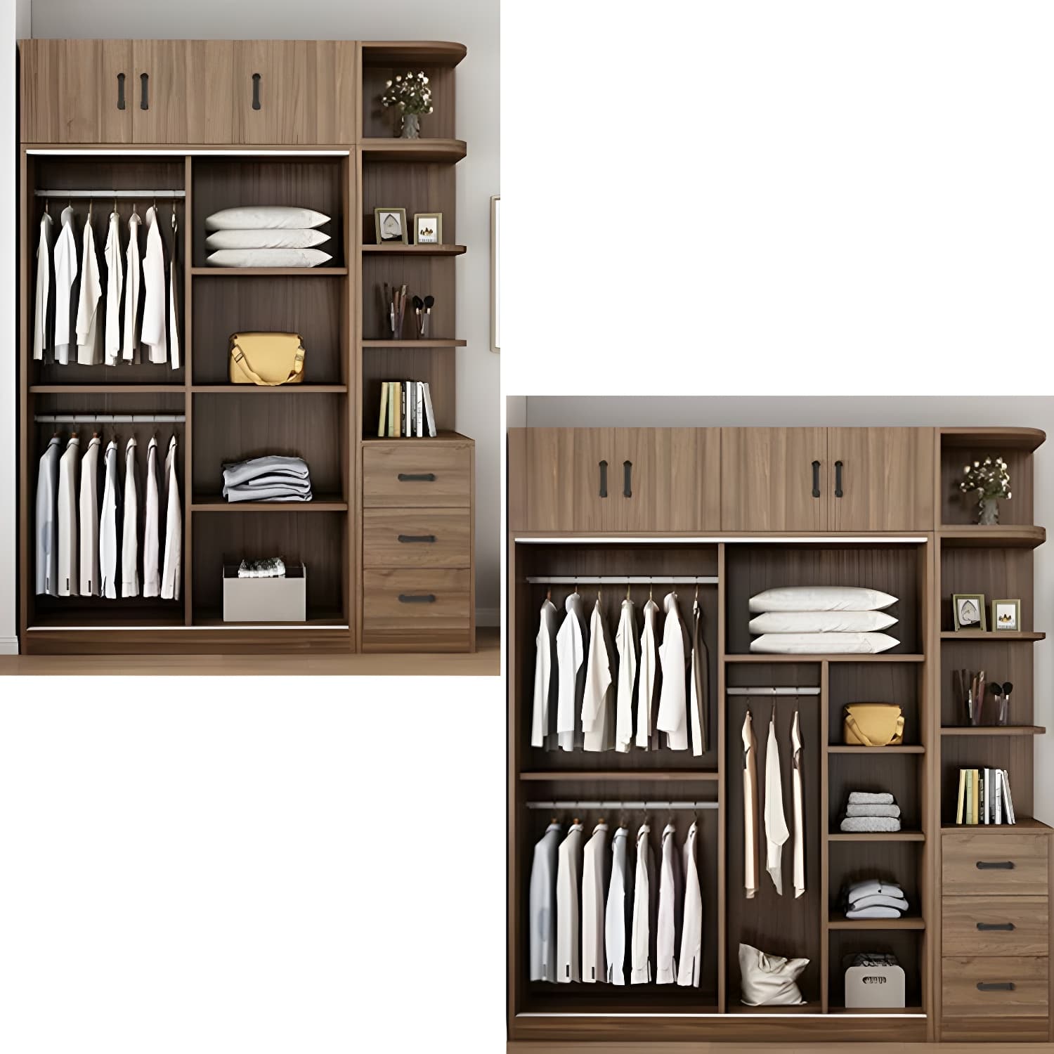 Non-Adjustable Traditional Brown Wood Wardrobe Armoire with Sliding Doors & Soft Close Drawers thumbnail 6