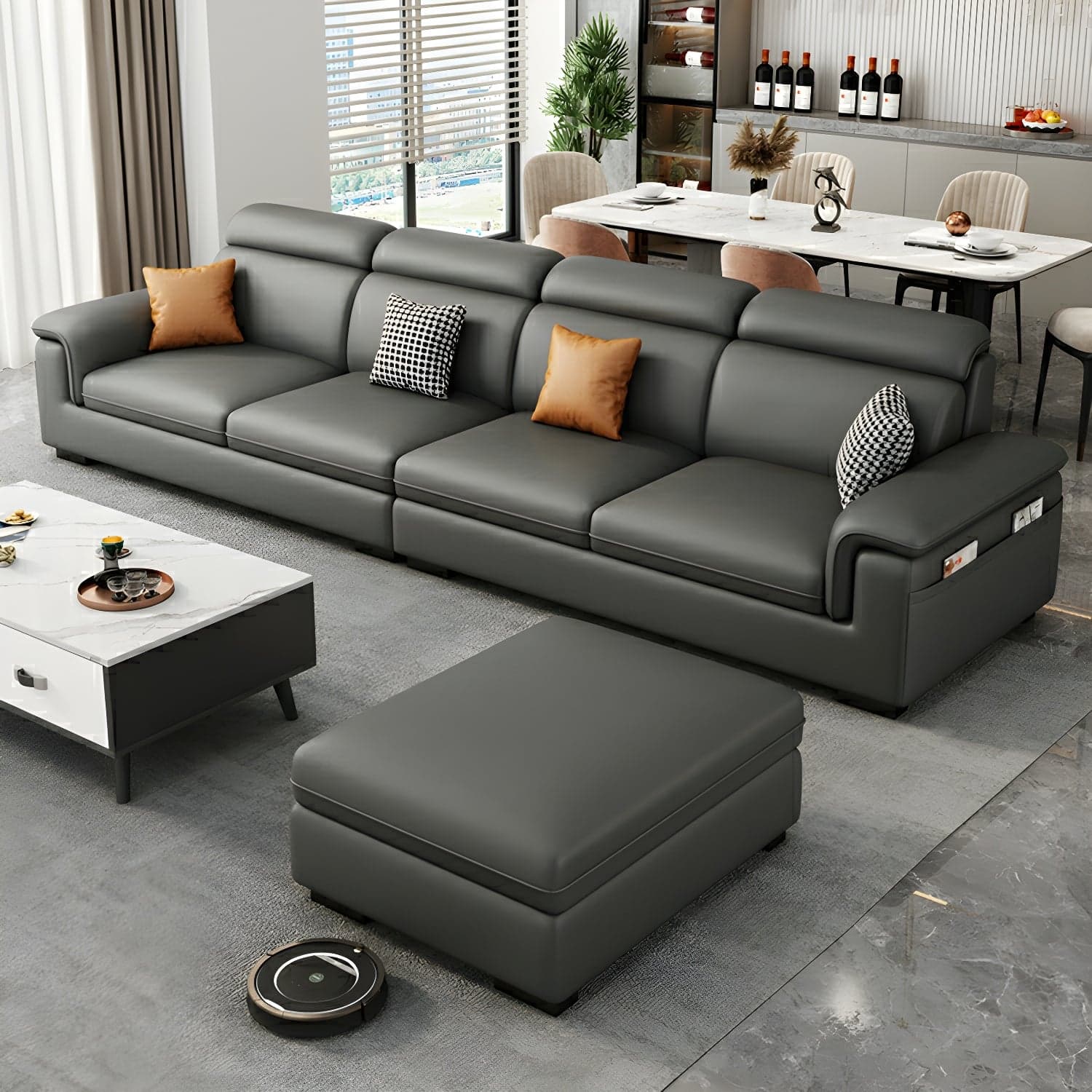 Modern Gray Stationary Sectional Sofa with Pillow Top Arm and Storage thumbnail 2