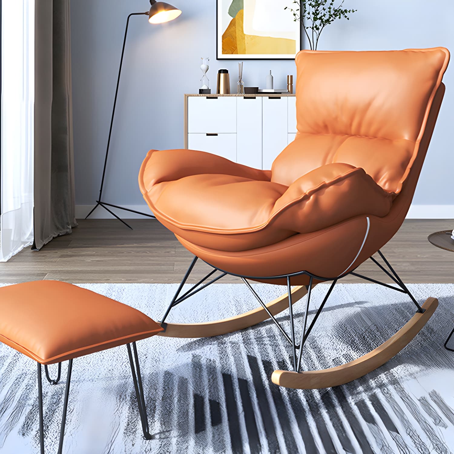 Contemporary Rocker Chair Antique Finish Rocking Chair with Ottoman thumbnail 24