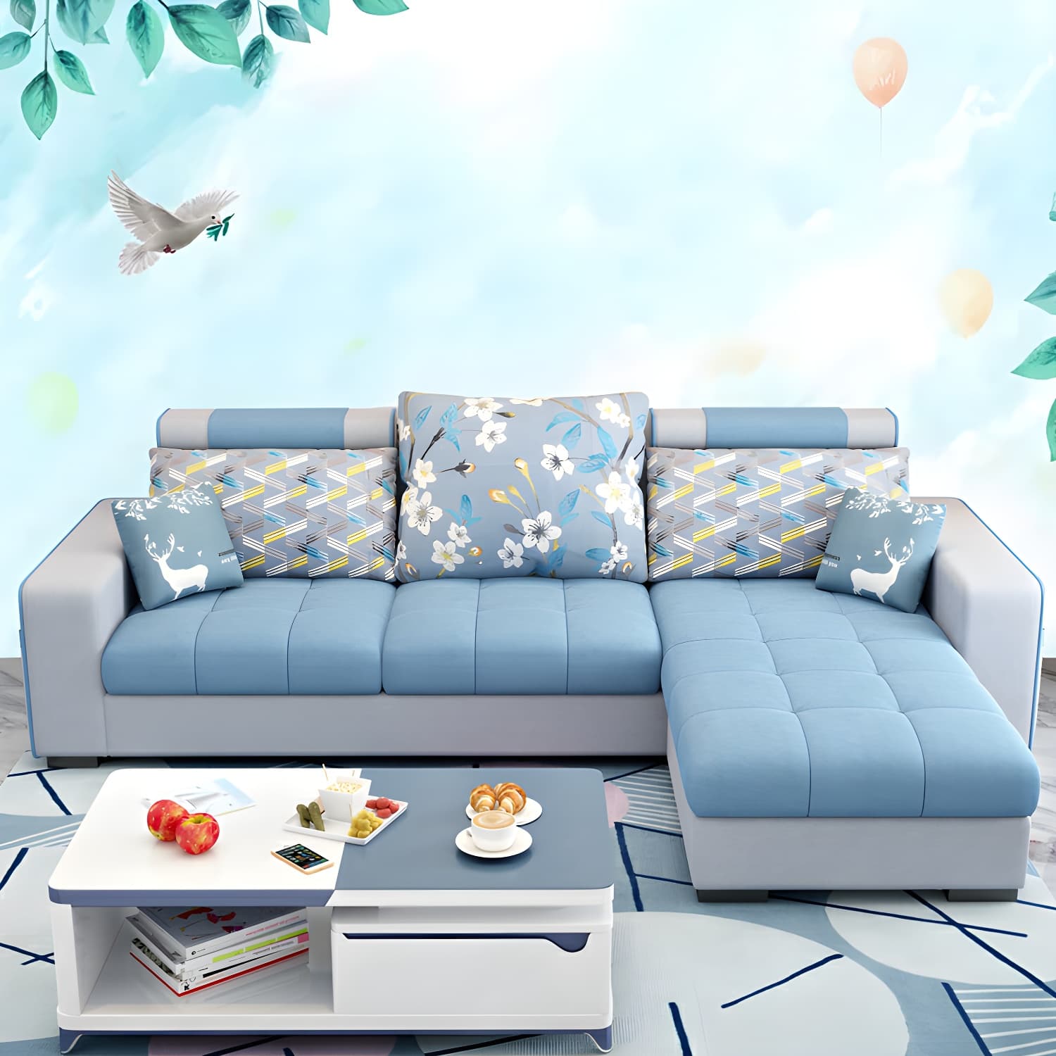 Modern L-Shaped Linen Sectional Sofa with Ottoman and Slipcover, Reversible Design thumbnail 13