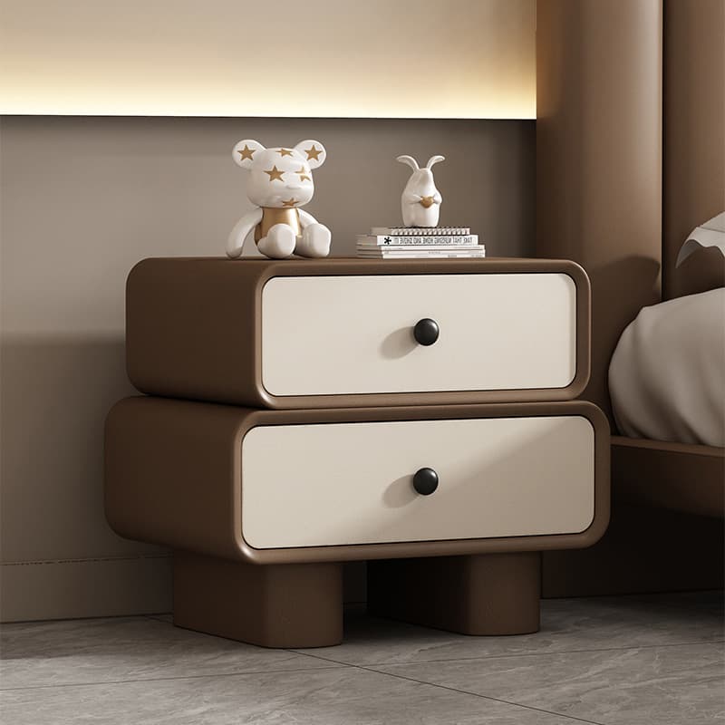 Contemporary Wood Nightstand with Drawer Storage and Faux Leather Countertop thumbnail 2