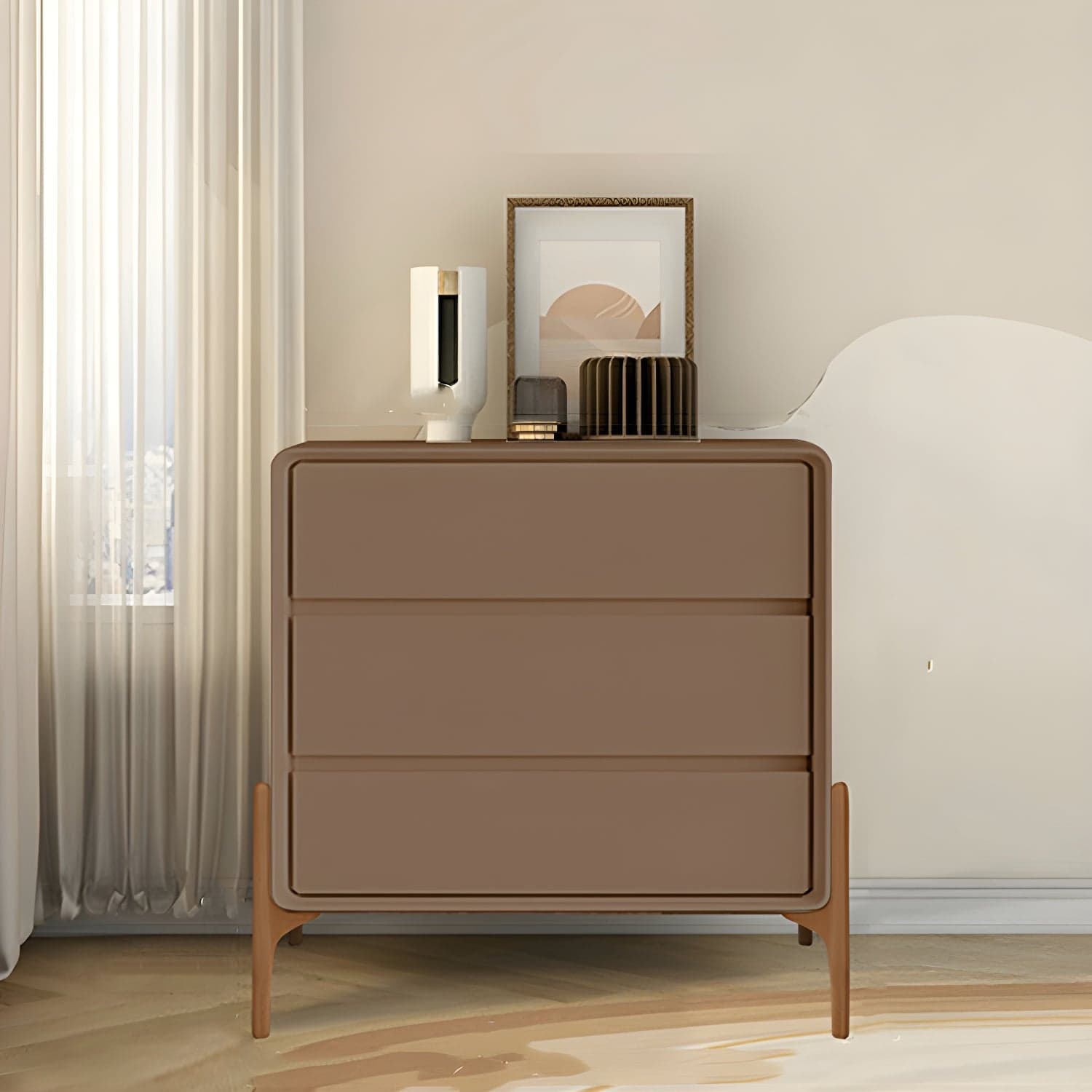 Modern Oak Wood And Leather Exterior Bachelor Chest with Soft-Close Drawers - Vertical Orientation - image 6