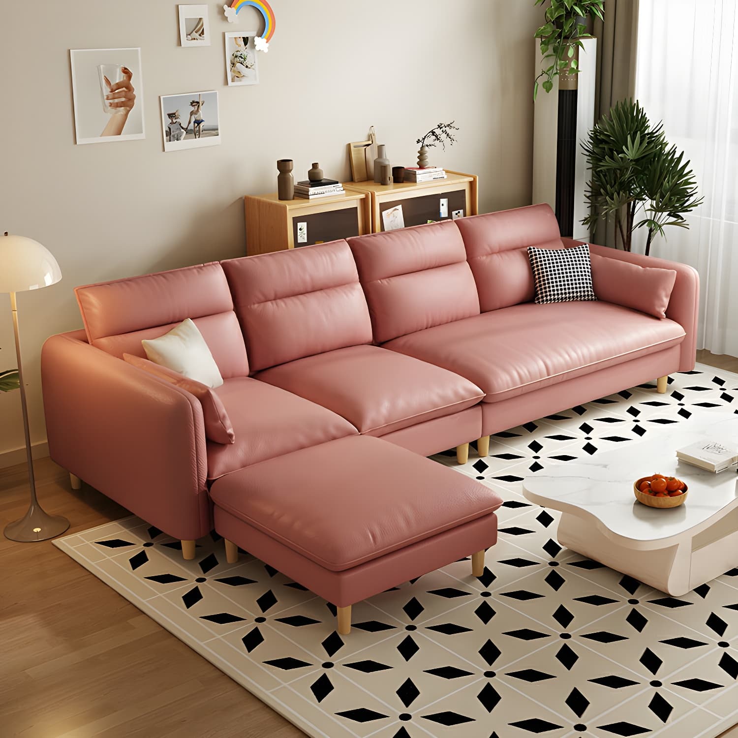Modern Wood Frame Straight Sectional Sofa Set with Ottoman in Brown, 3 Piece Set thumbnail 16