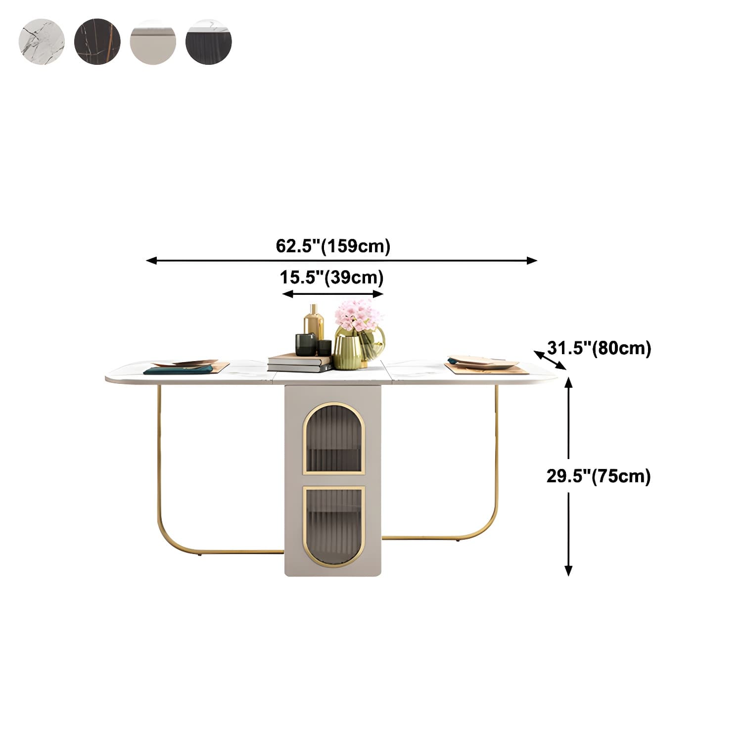 Modern 1/2/3/4/5 Pieces Rectangle Dining Table Set with Stone Top Foldable Dinette Set thumbnail 16