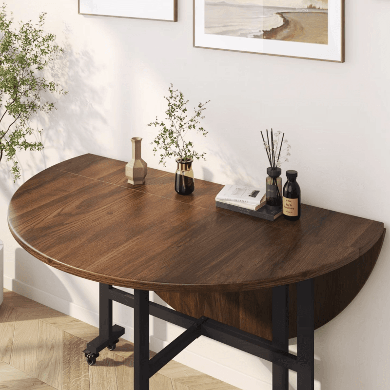 Simple Circular Weathered Wood Dining Table with MDF Top and Extendable Leaf Mechanism thumbnail 6
