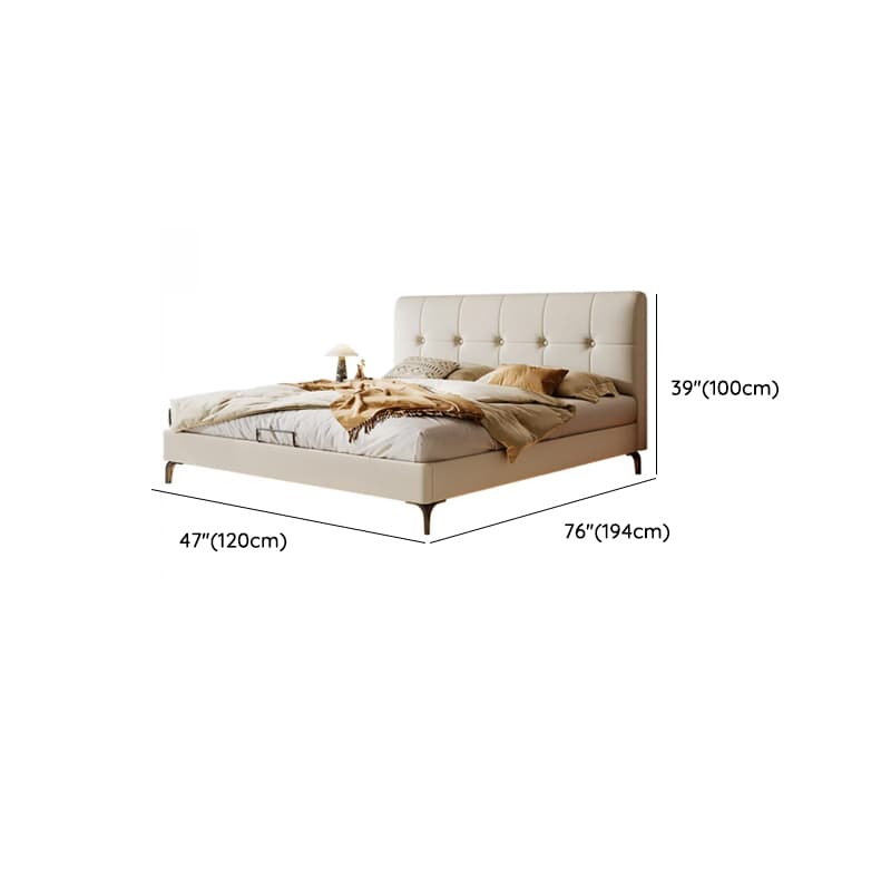 White Contemporary Panel Bed with Leg, Stitch-tufted Design, and Natural Wood Slats for Bedroom thumbnail 15