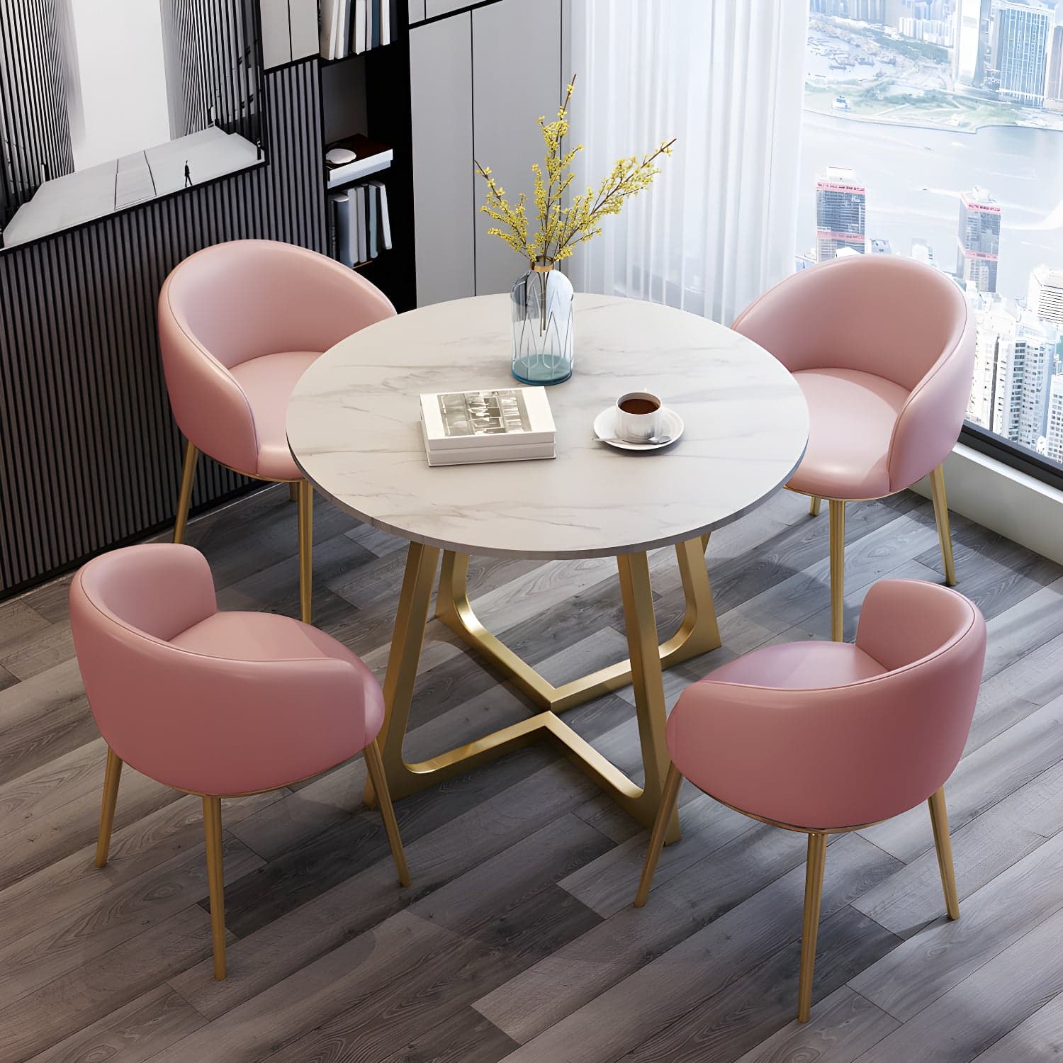Sintered Stone Top Modern White Table for Restaurant Round Dining Table with Pedestal Base