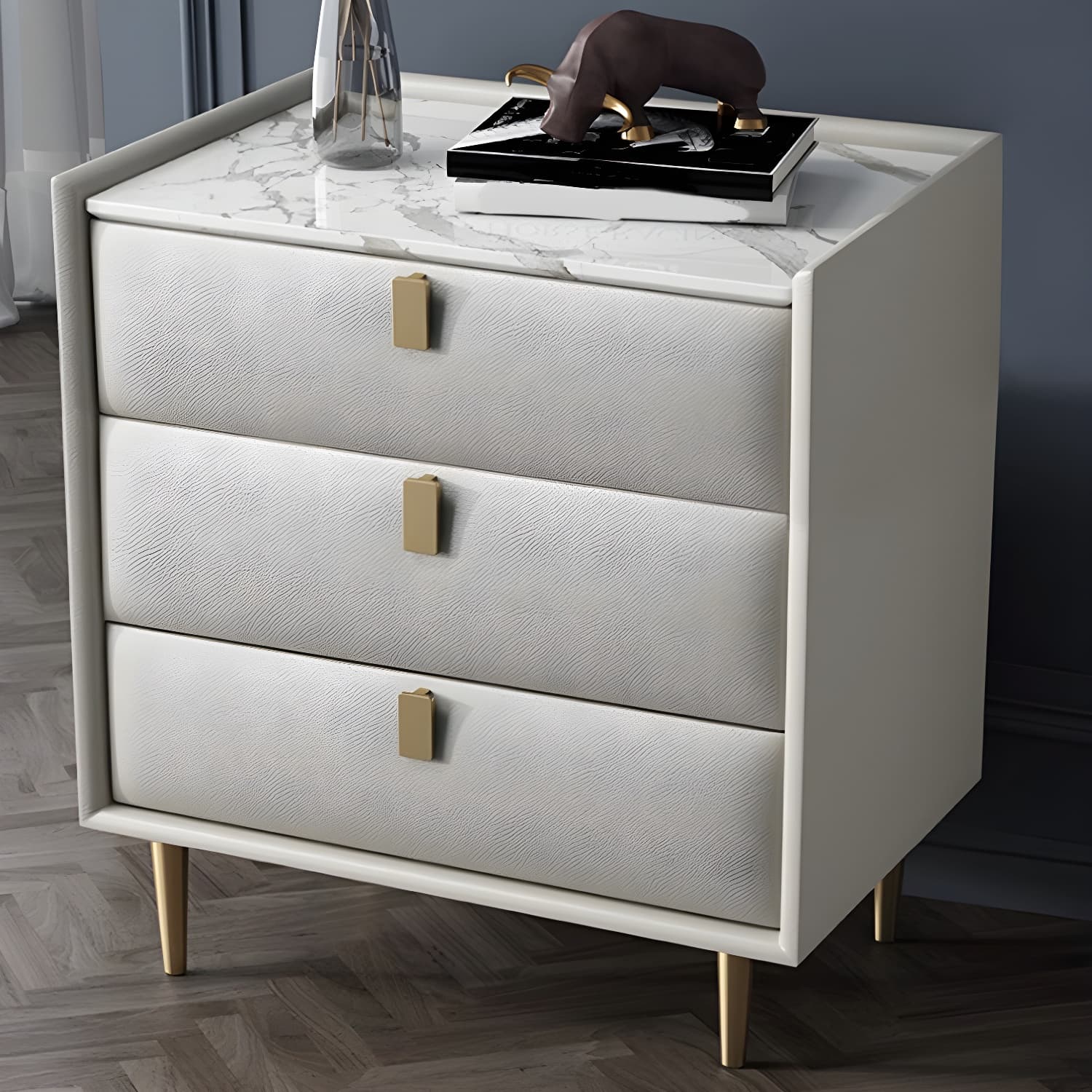 Modern Faux Leather Nightstand with Drawer Storage in Standard Height thumbnail 11