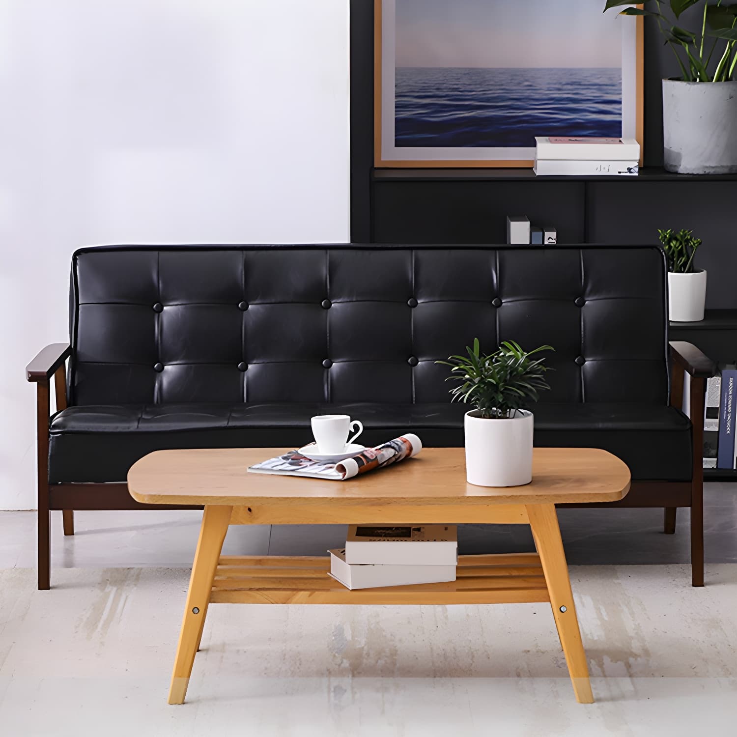 Mid-Century Modern Pine Wood Sofa with Tufted Back and Single Cushion Design thumbnail 11