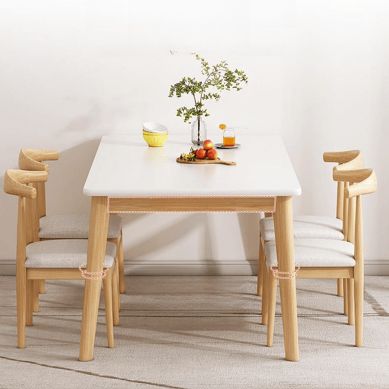 Dining Table Set with Rectangular Recycled Wood Top, 4 Legs, Fixed Table, Padded Chair with Back, Available in 5-piece/7 Piece Set/3 Pieces thumbnail 4
