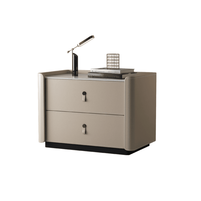 Modish 2 Tiers Drawer Storage Bedside Table with Stone Countertop thumbnail 11