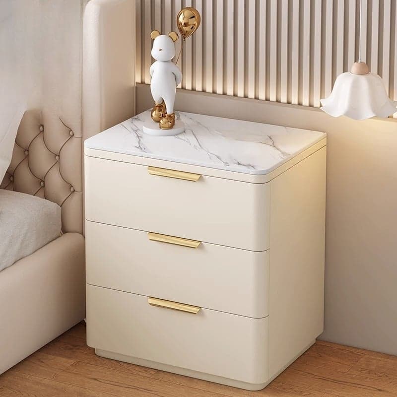 Modern 3 Drawers Nightstand with Slate Countertop and Gold Handles for Bedroom thumbnail 7