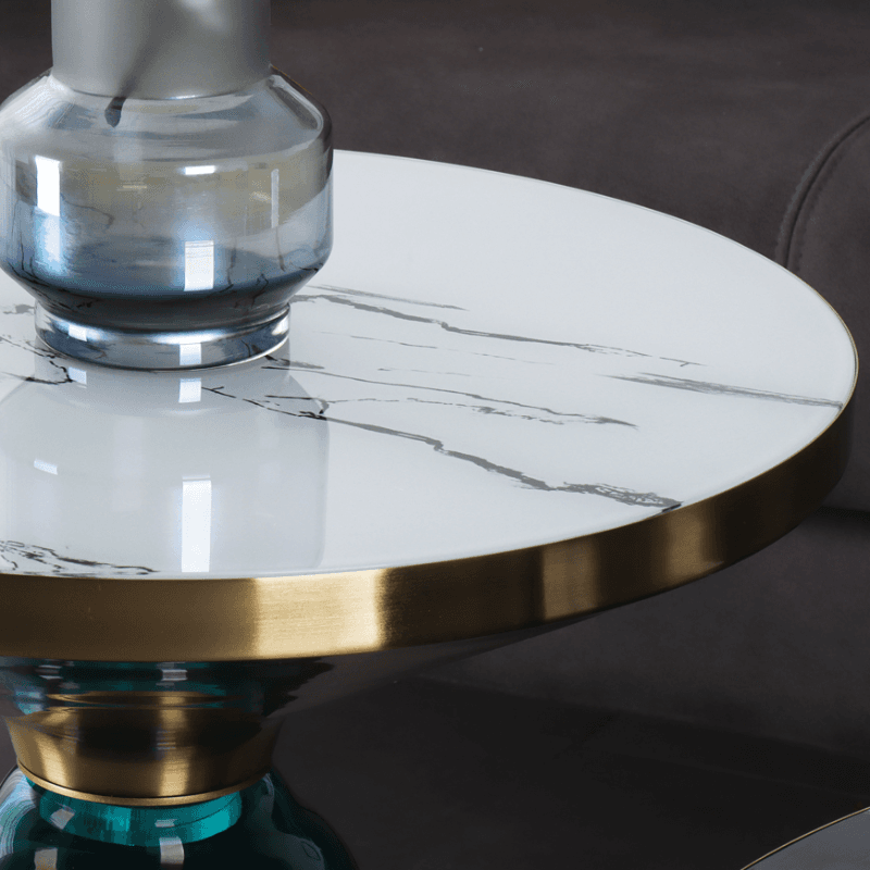 Simplistic Single Side Table with Hardened Glass and Plinth Base, Rounded Top thumbnail 16