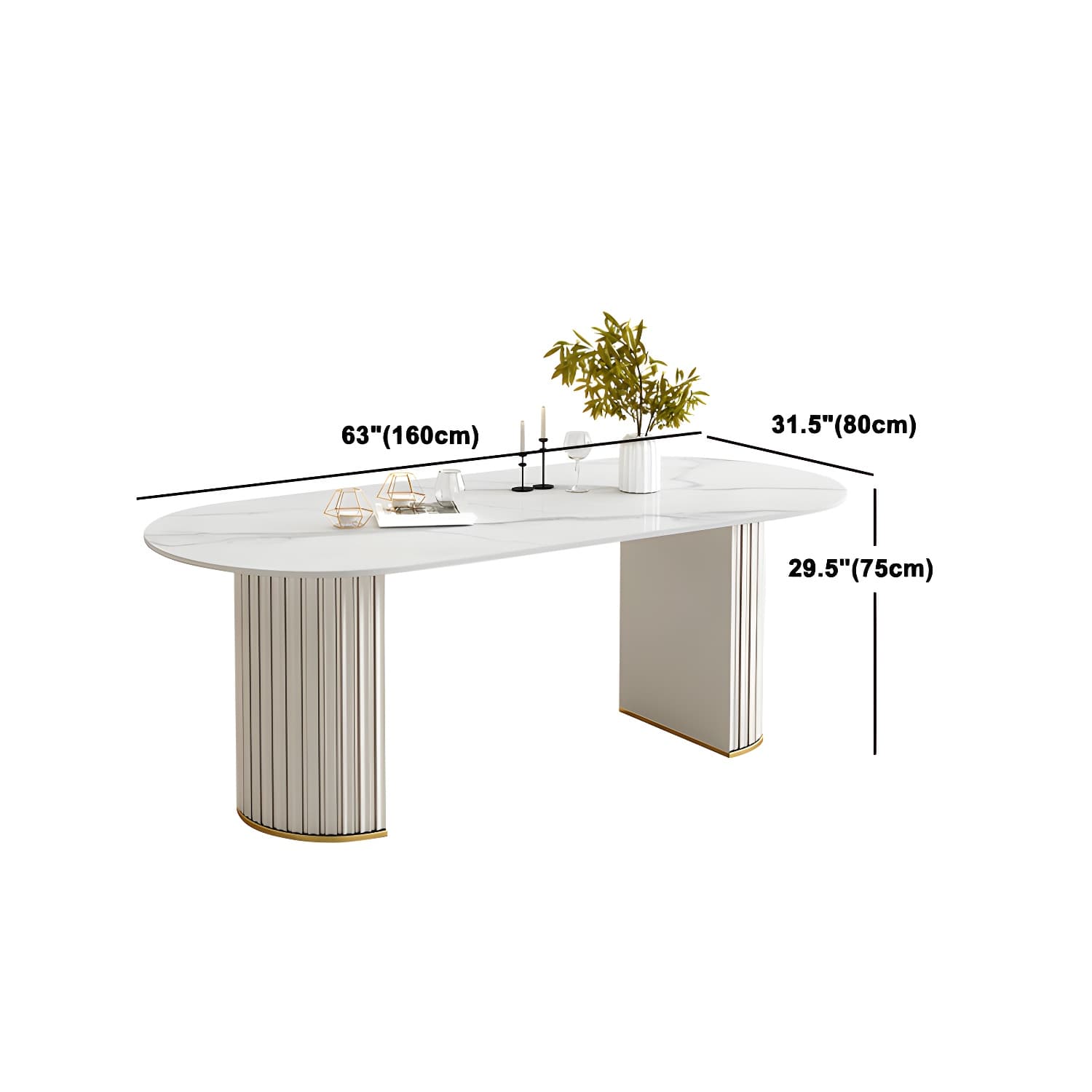 Glam White Sintered Stone Dining Table Set Oval 1/2/5/7 Pieces Dining Set for Home Use thumbnail 13