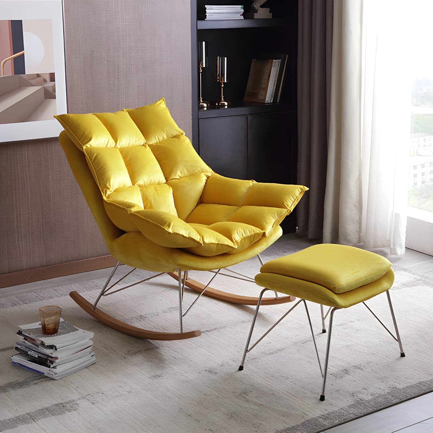 Modern Indoor Sofa Rocking Chair Mother Feeding Rocking Chair with Cushion and Ottoman thumbnail 6