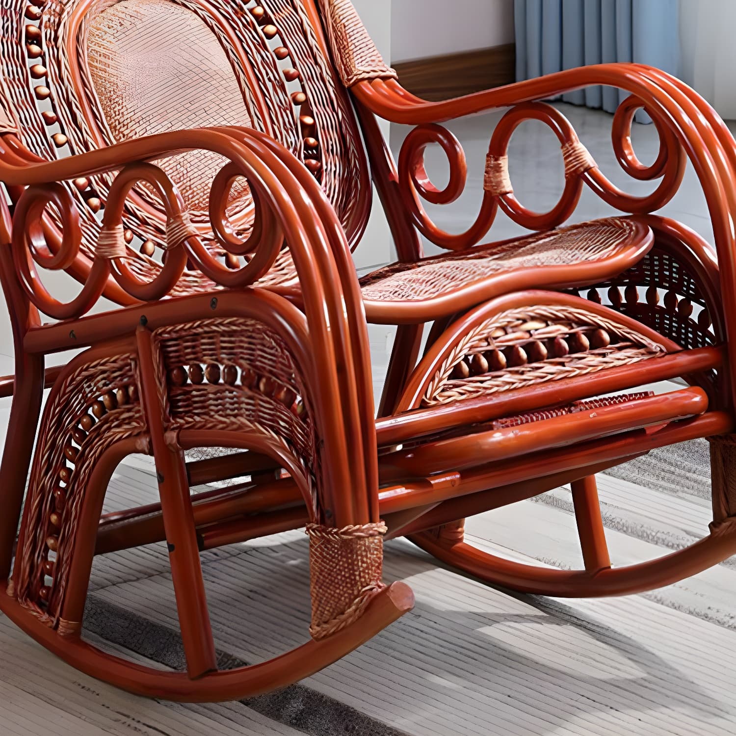 Traditional Spindle Rocking Accent Chair Tobacco Finish Rocker Chair Reclining thumbnail 17