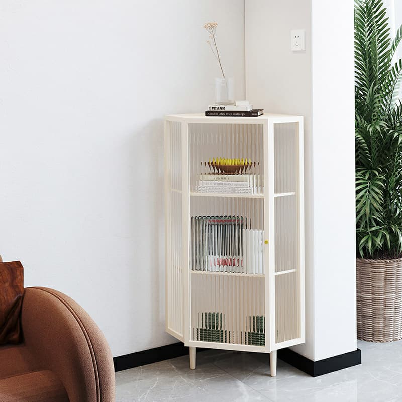 Sophisticated Steel Corner Accent Cabinet with Glass Doors and Cabinets Included thumbnail 5