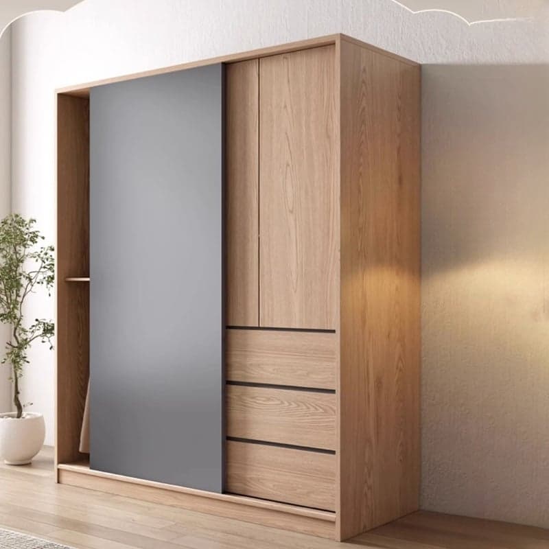 3-Drawer 0-Cabinet Natural Wood Wardrobe Armoire with 3 Clothing Rods thumbnail 2