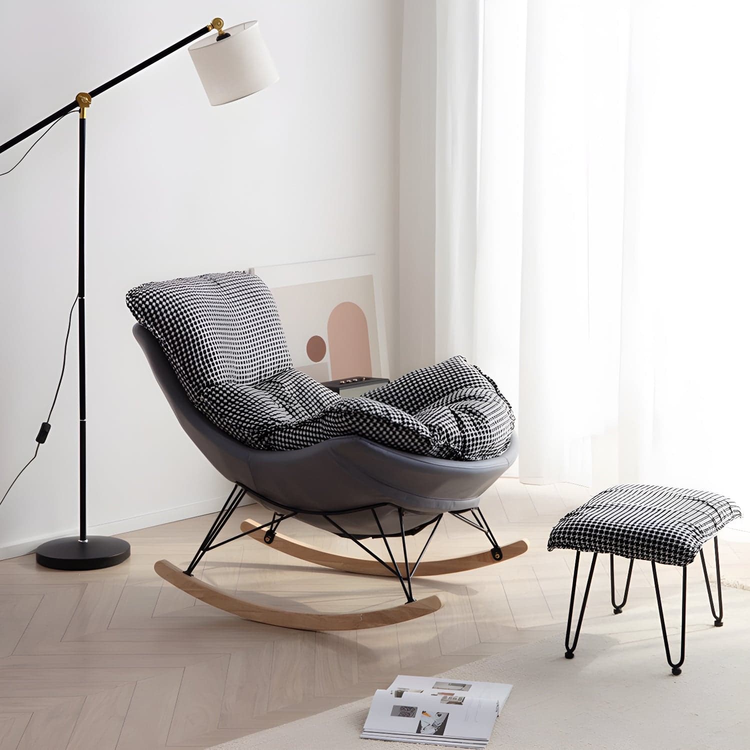 Solid Wood Rocking Chair Modern Rocker Chair with Removable Cushions thumbnail 2