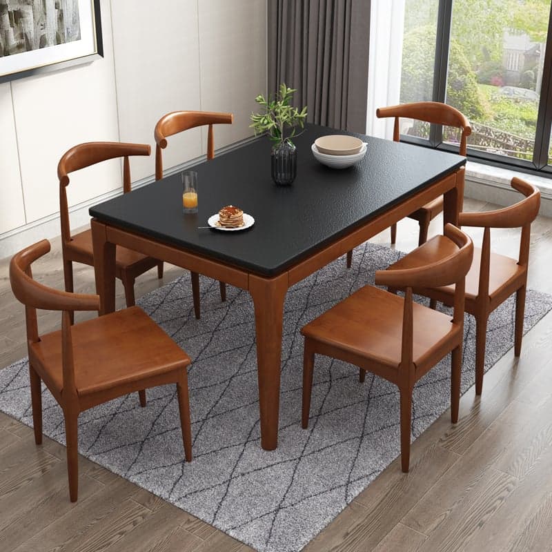 Scandinavian Rectangular Sintered Stone Dining Table Set with Four Legs Fixed Table for 4/2 People in Ink/Chalk thumbnail 2
