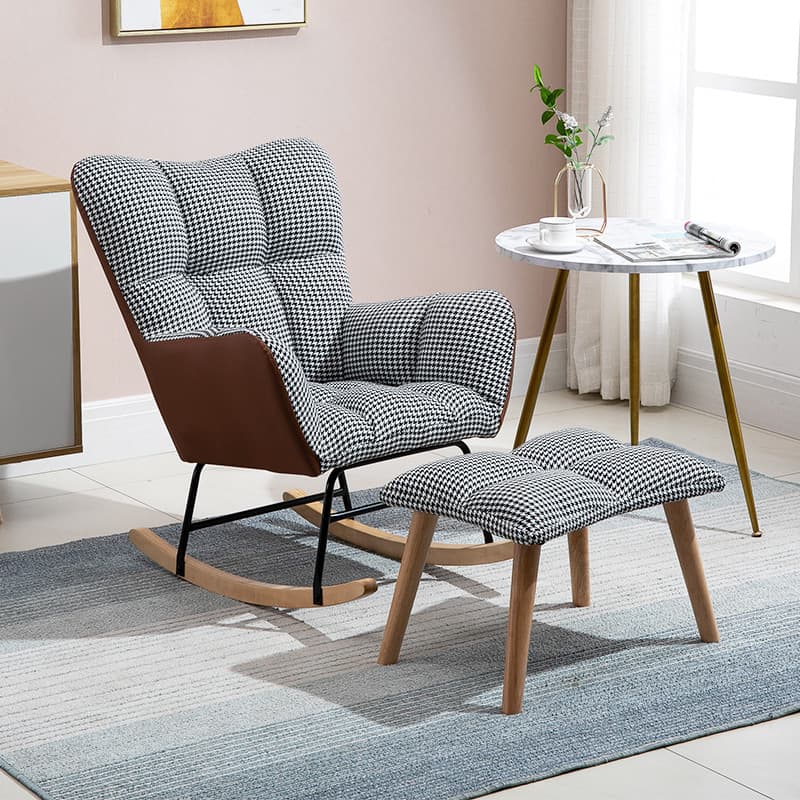 Contemporary Alloy Cushioned Living Room Rocking Chair 2 Piece Set with Footstool & Recessed Arm thumbnail 16