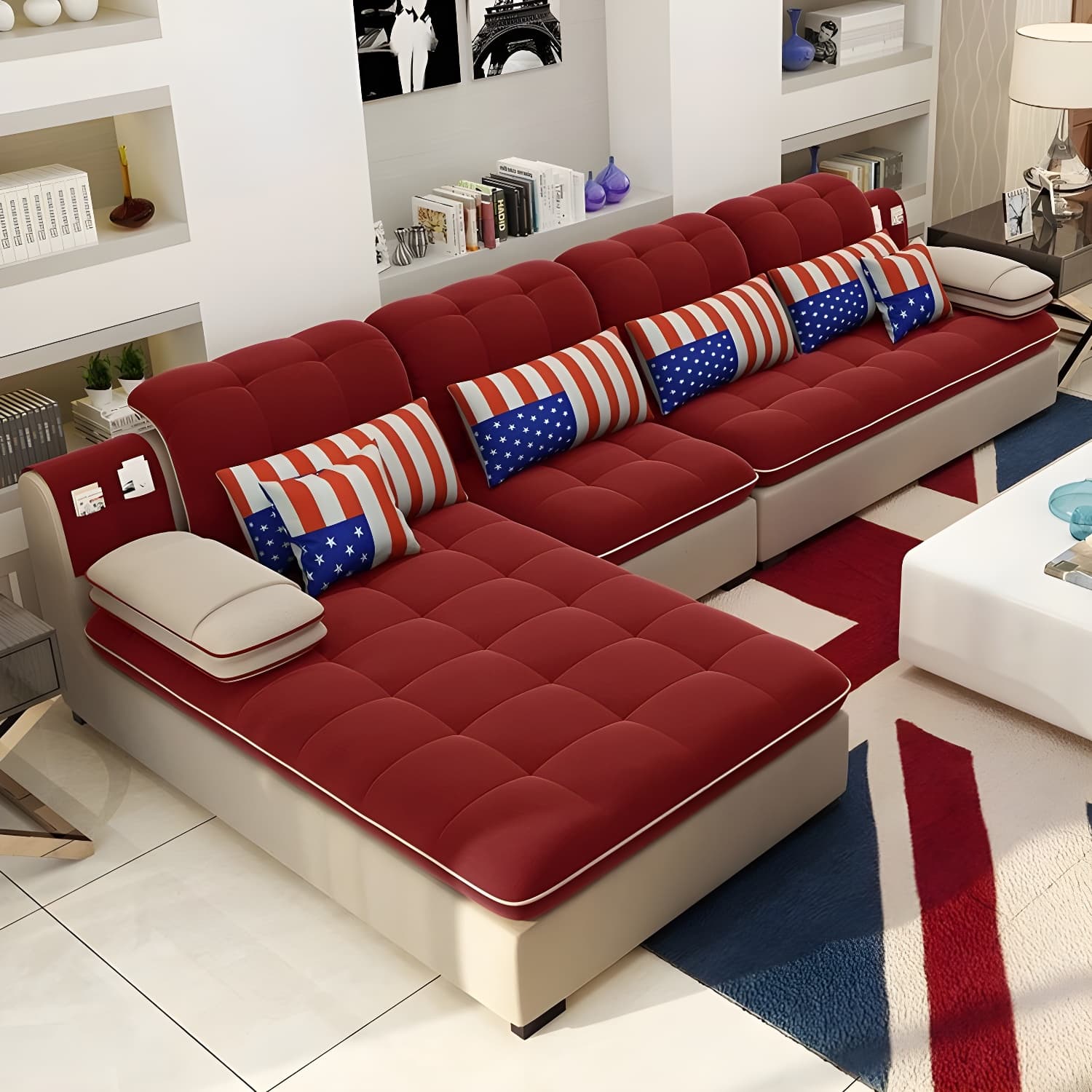 Modern Wood Frame L-Shaped Stationary Sofa Chaise with Adjustable Headrest and Storage Included thumbnail 8