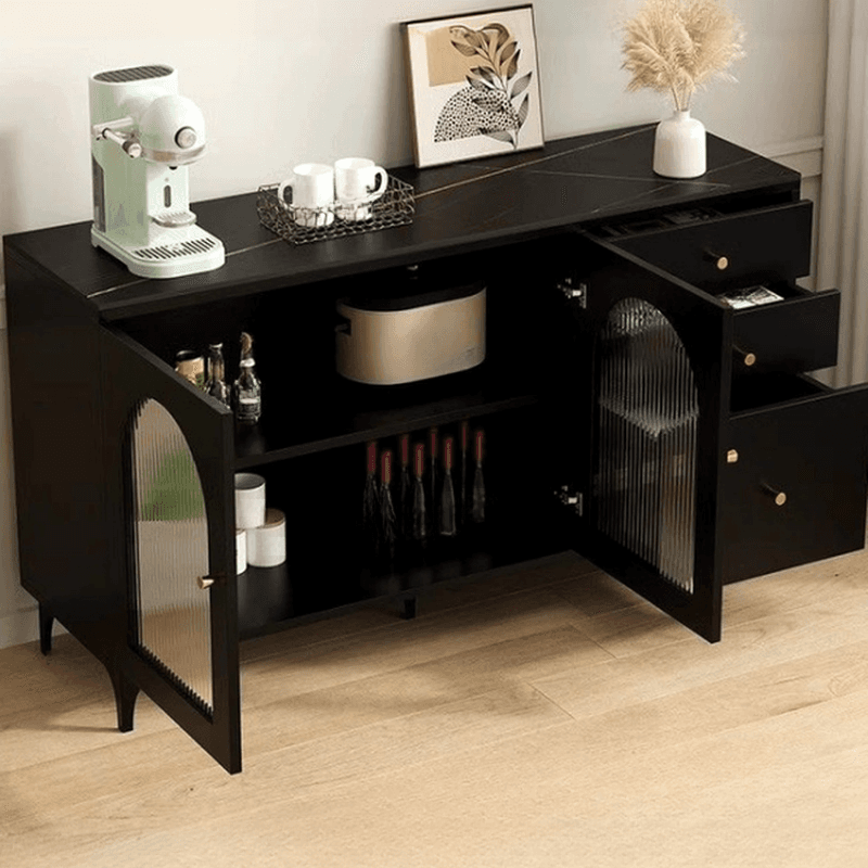 Narrow/Standard Coal Sideboard in Wood with Hutch, Glass Doors and Flexible Shelf in a Modern Style, 3 Drawers Included/Not Included thumbnail 2