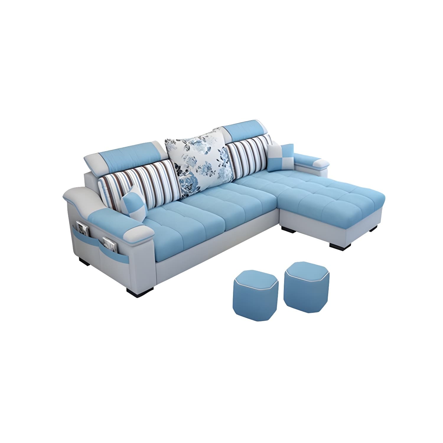 Modern Reversible Straight Sectional Sofa with Ottoman in Linen Upholstery, Sloped Arms thumbnail 9
