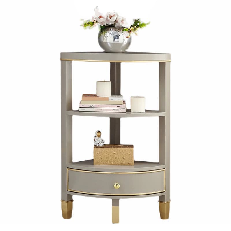 Unique Gold Beech Wood Corner Accent Cabinet with 1 Drawer and Open Shelves thumbnail 5