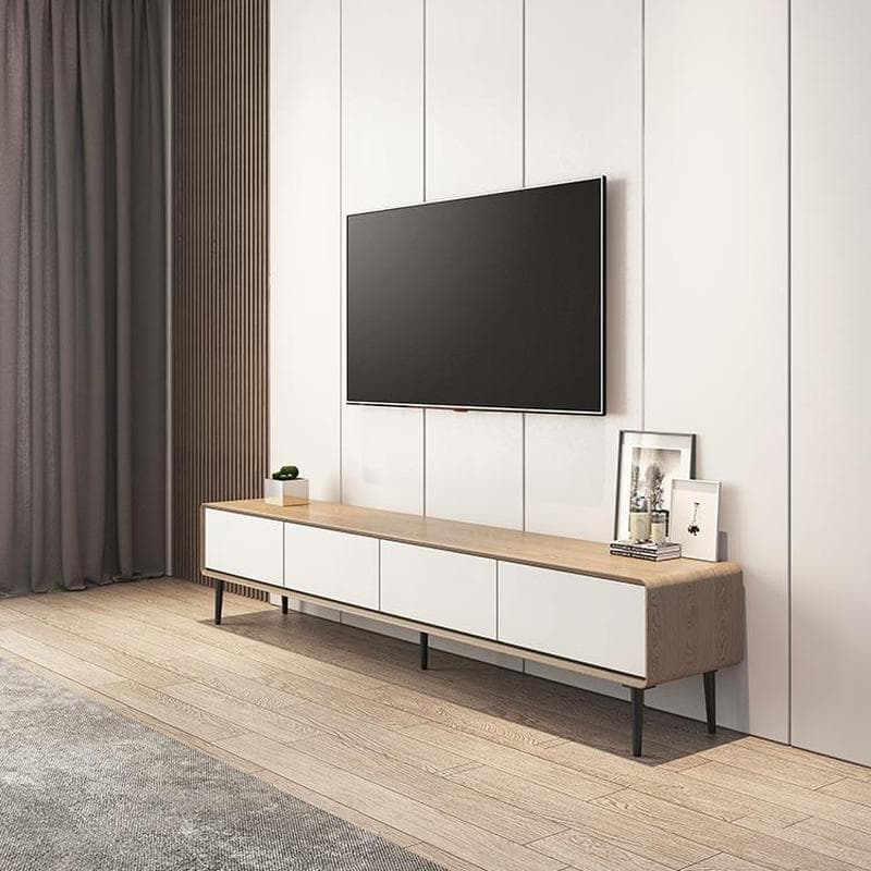 Modern Wooden Long and Low TV Stand with 4 Drawers, No Assembly Required, Dark Tone thumbnail 11