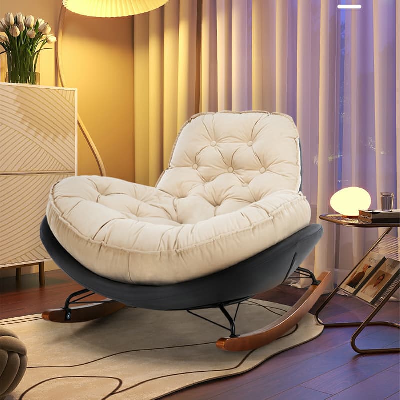 Modern Upholstered Rocking Chair - Stylish Indoor Seating with Natural Wood Legs and Tufted Design - image 6