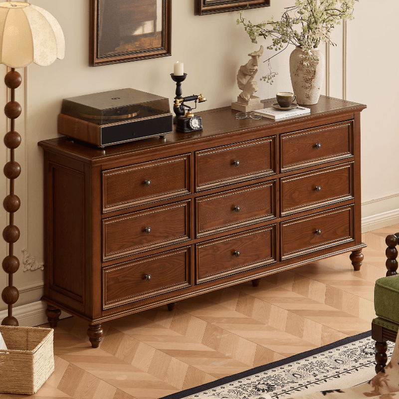 Cocoa Trendy Ash Wood Console Dresser/Semainier with 9/7/6 Drawers, Integrated Cable Management, Horizontal/Vertical