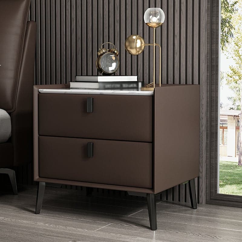 Contemporary 4 Legs Storage Drawer Nightstand with Black Handles for Bedroom thumbnail 2