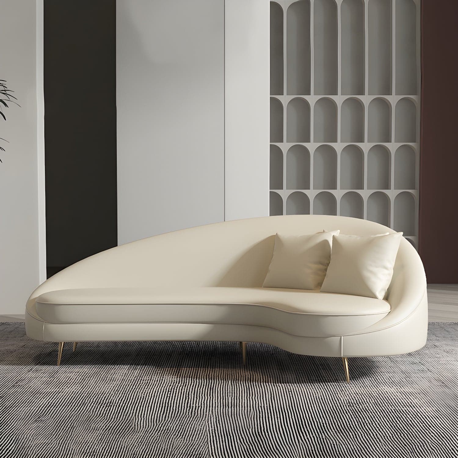 Faux Leather Curved Sofa Contemporary Sloped Arm Sofa for Living Room thumbnail 9