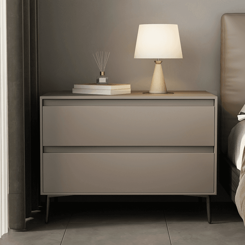 Scandinavian 2 Drawers Nightstand With Drawer Storage in Artificial Leather with Leg thumbnail 6