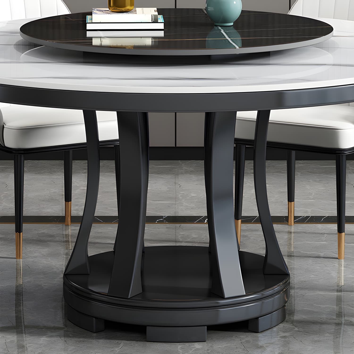 Modern Rubberwood Home Table Round Pedestal Convertible Dining Table thumbnail 9