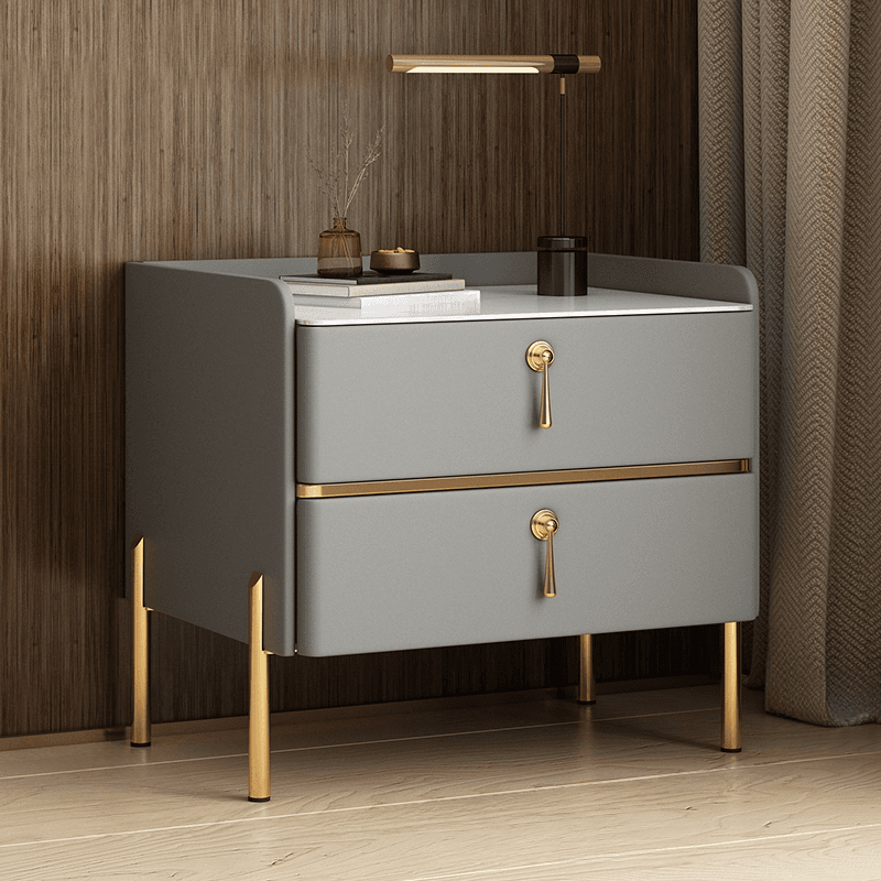 Stylish/Art Deco Drawer Storage Nightstand with 2 Drawers, Stone Countertop, and Leg thumbnail 3