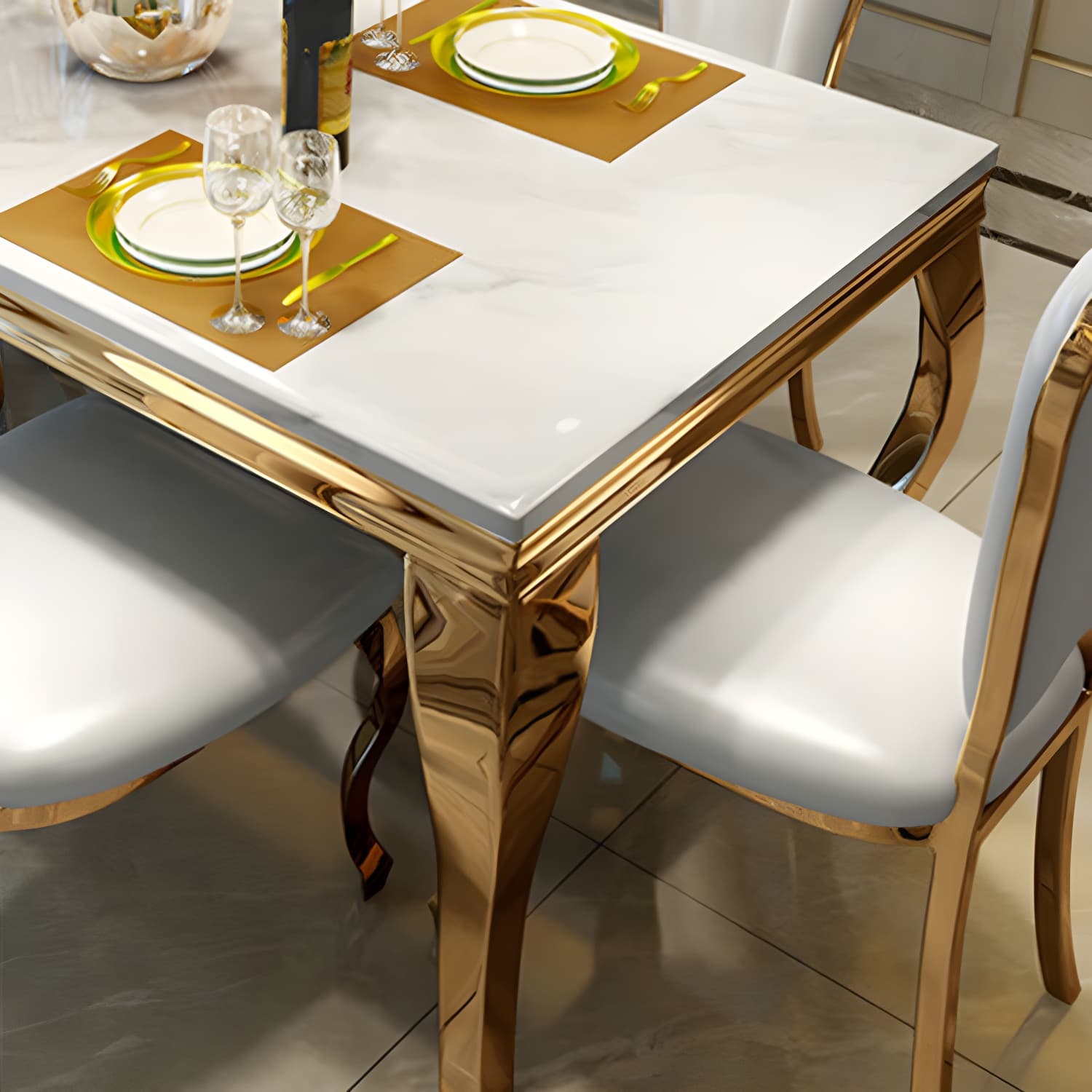Luxury Gold Base Dining Table Faux Marble Home Kitchen Table thumbnail 5