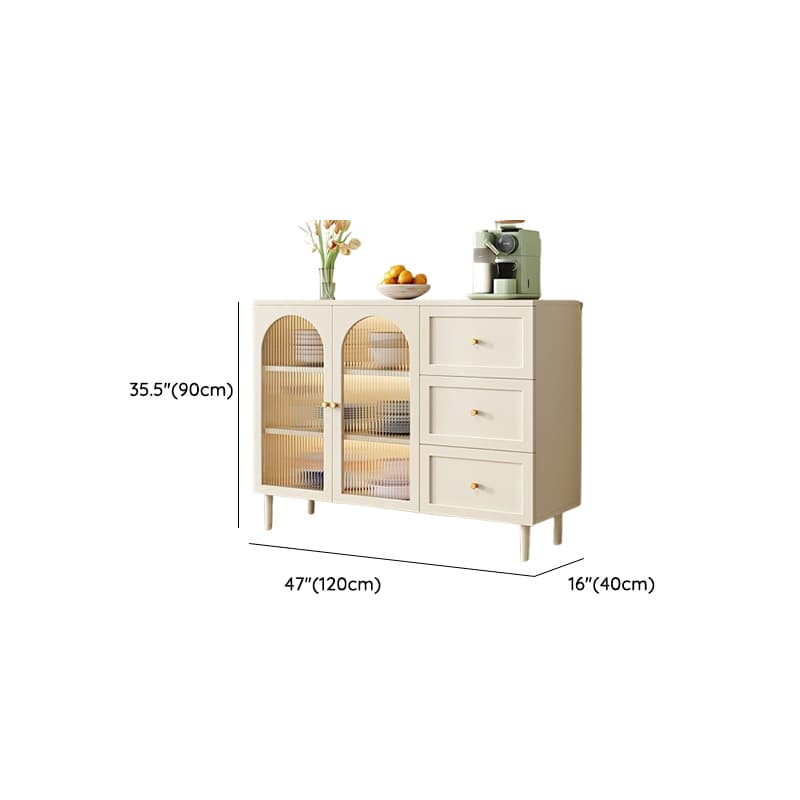 White Trendy Sideboard with 3 Drawers, Narrow/Standard Size, 3/6 Shelves, Lumber Countertop, and Glass-panel Door thumbnail 16