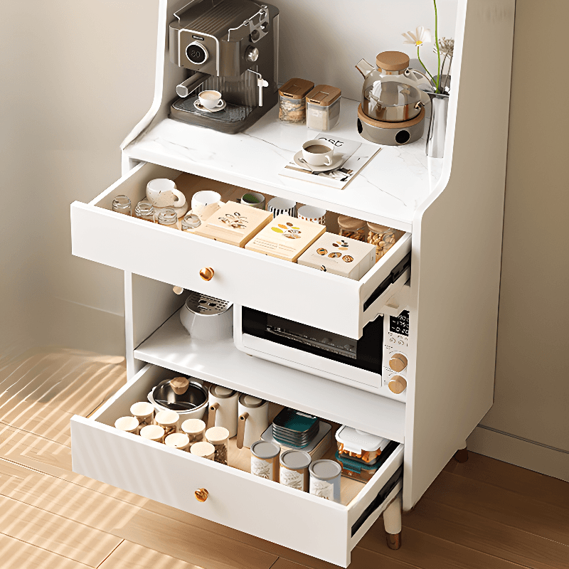 Simple Narrow Microwave Shelf Cabinet with 2 Drawers, Sintered Stone Countertop, Glazed Door, and Adjustable Shelving thumbnail 6