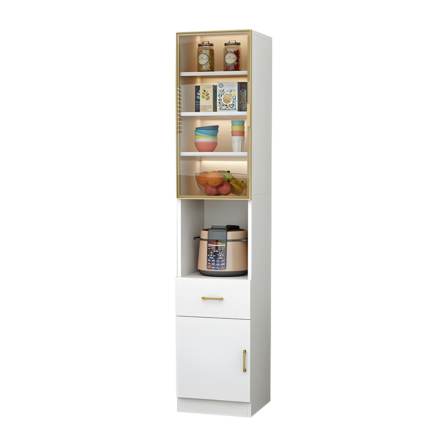 Wood Glam Server with Cabinets and Drawers - Narrow Size - Stylish and Functional thumbnail 10