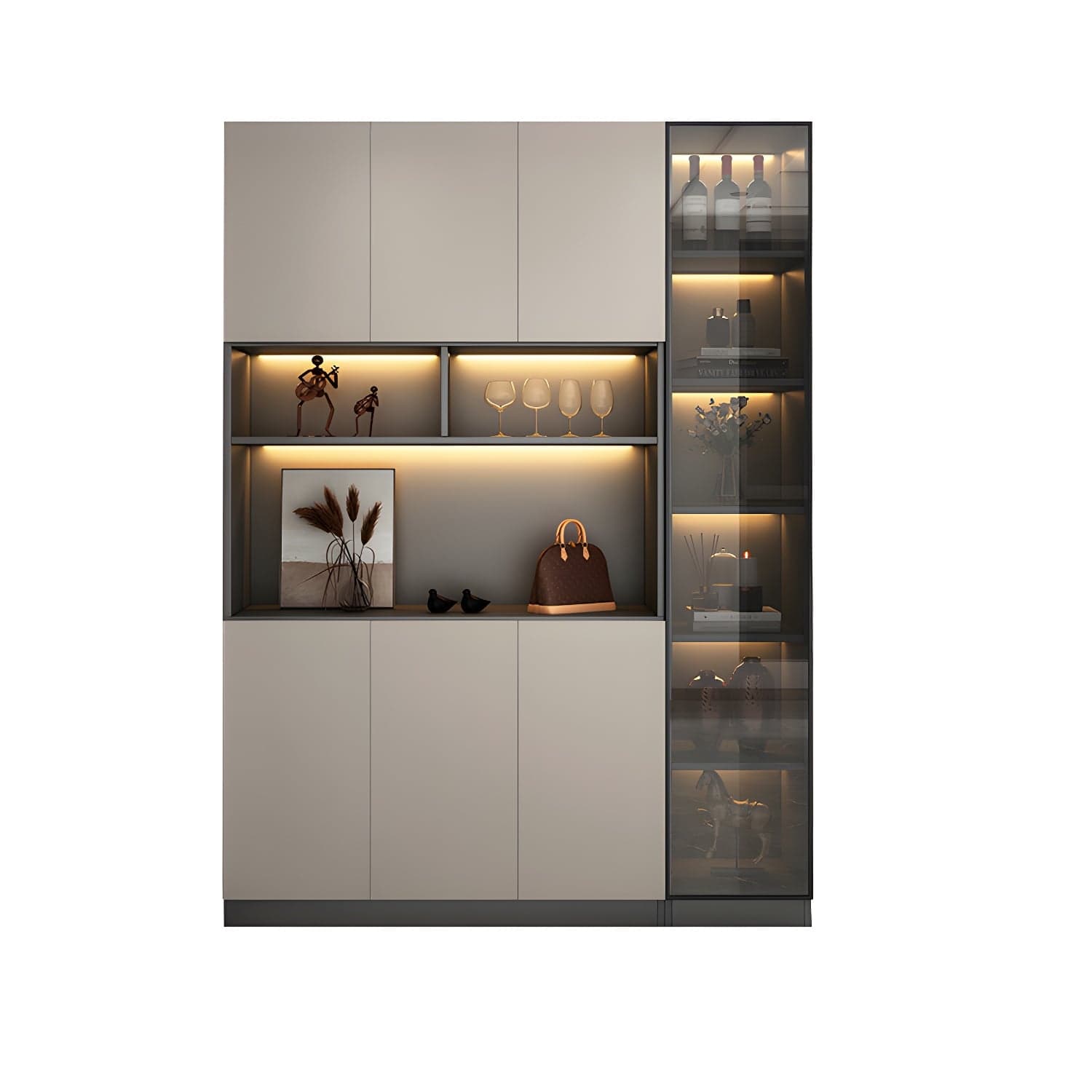 Accent Cabinet Rectangle Contemporary Glass Wood with Shelves