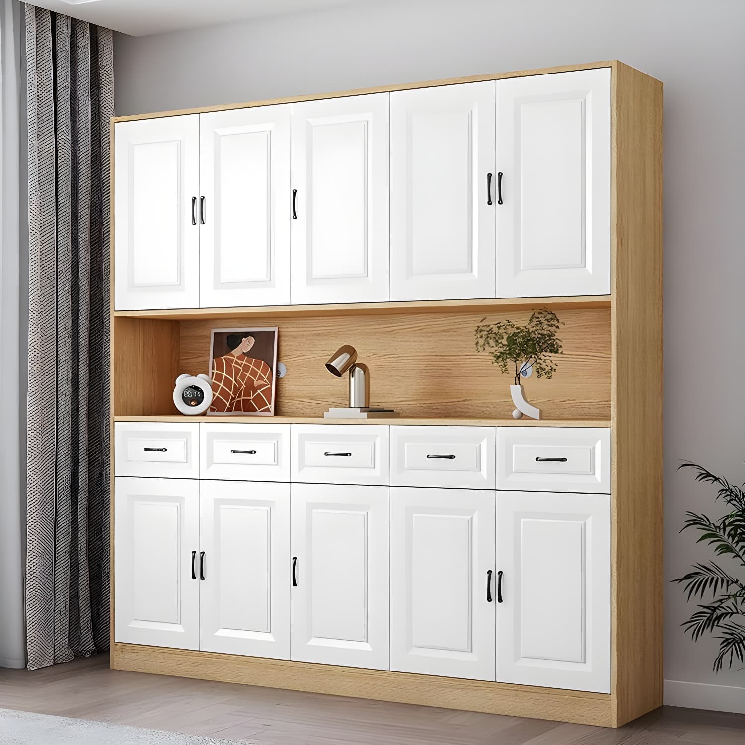 Wood Contemporary Storage Cabinet Buffet Sideboard with Drawers for Home Use thumbnail 5