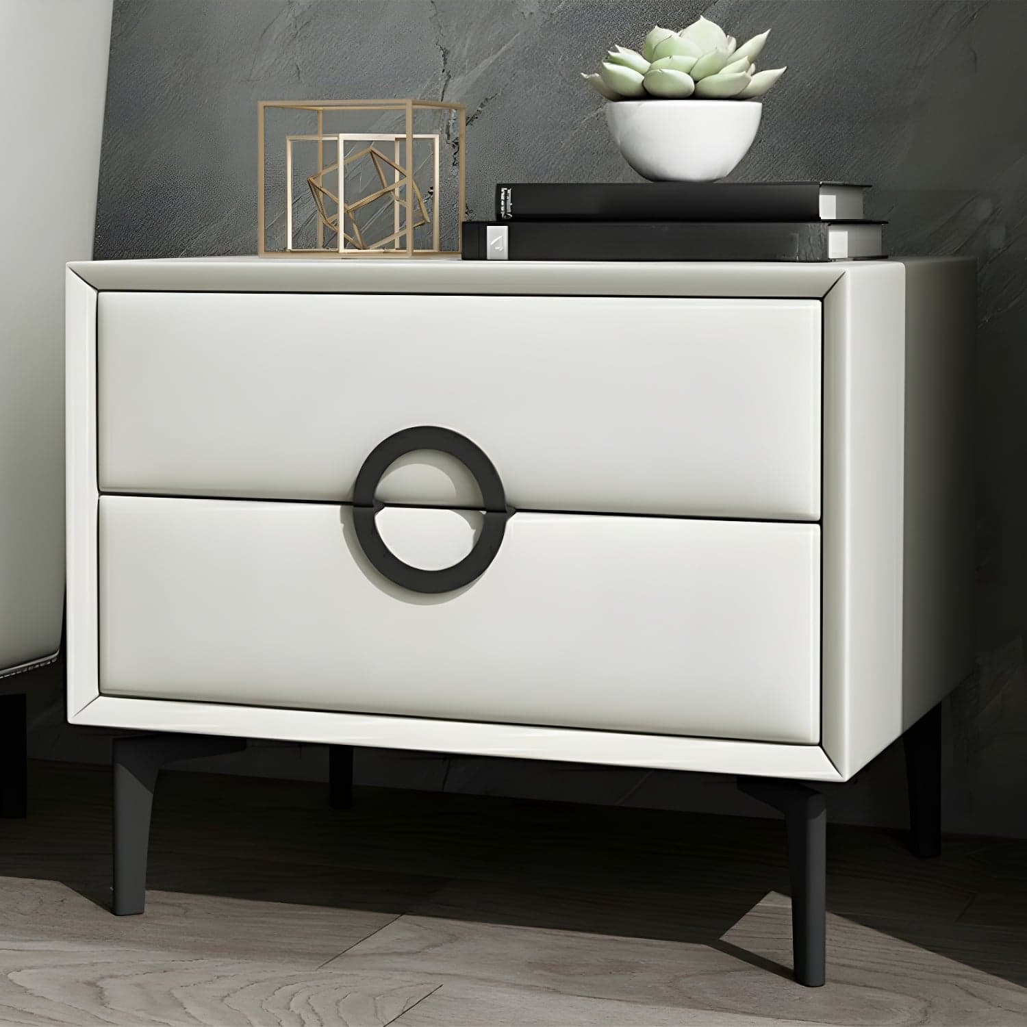 Glam Style Solid Wood Two Drawers Nightstand with Legs for Bedroom thumbnail 18