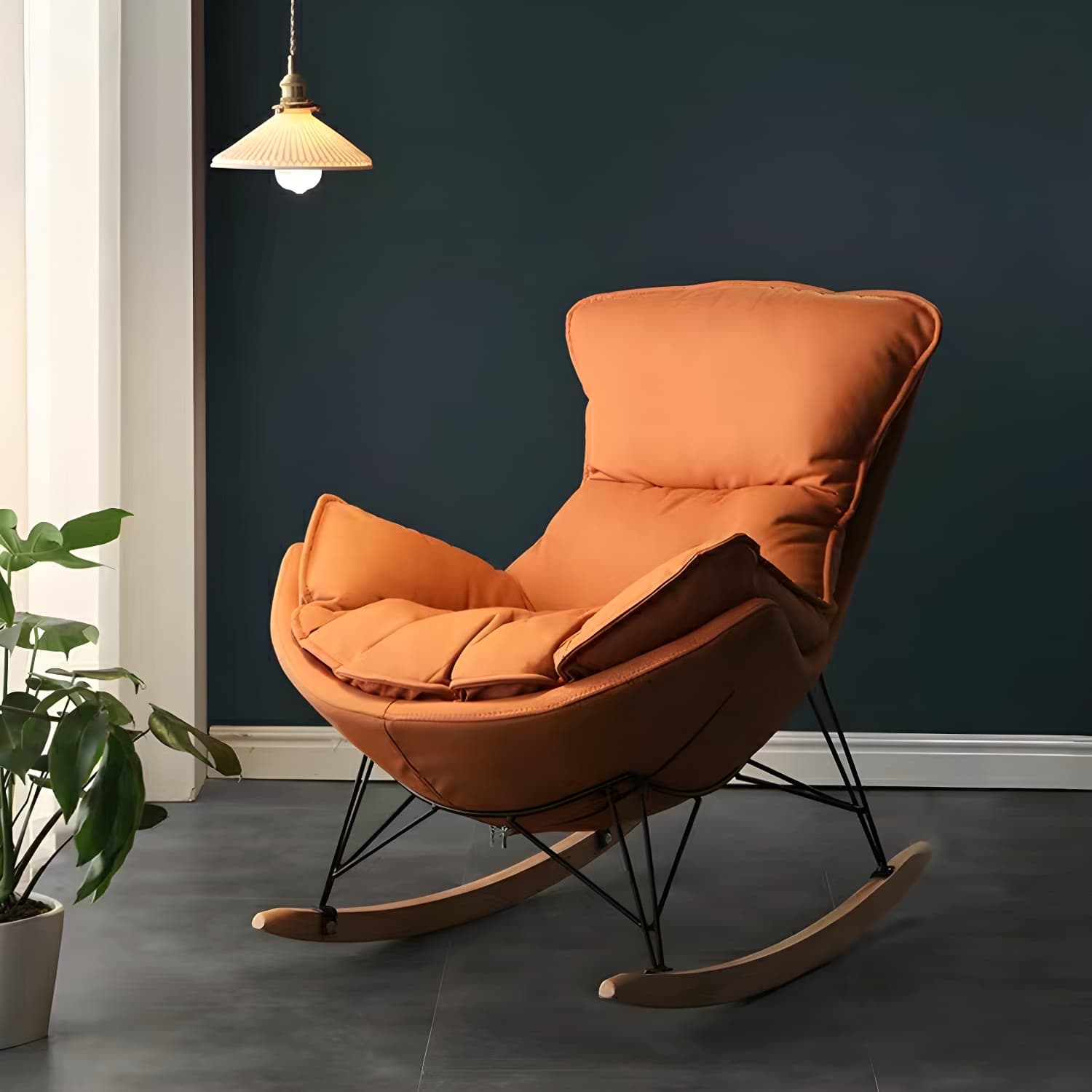 Contemporary Indoor Rocking Chair with Sled Legs and Spindle Back thumbnail 16