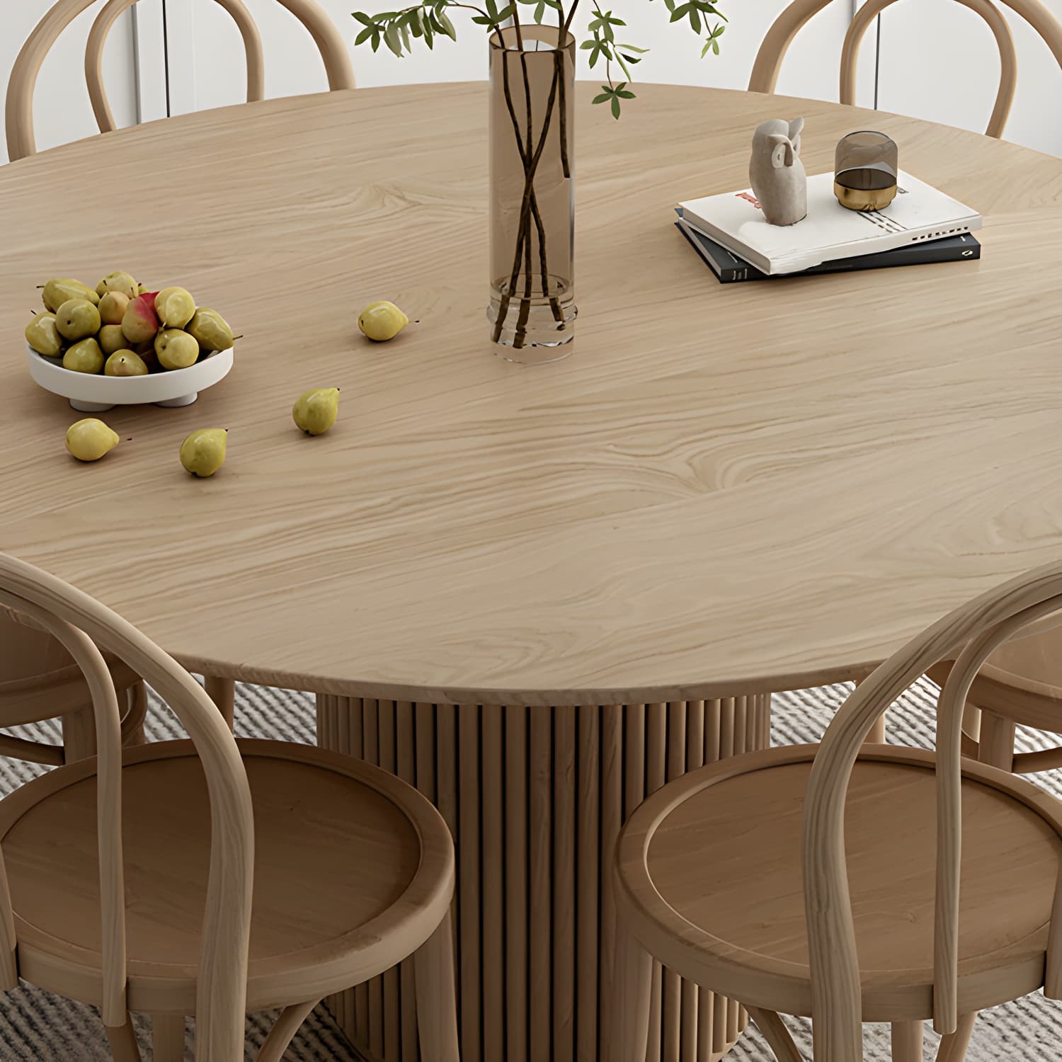 Modern Round Dining Table Pine Solid Wood Pedestal Dining Table in Natural thumbnail 6